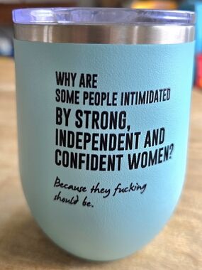 Aqua Stainless Steel Insulated Wine Tumbler with Empowering Quote